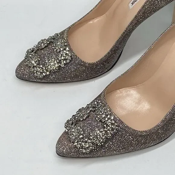 Manolo Blahnik Hangisi 105 Embellished Shimmer Pumps size 39.5 - Picture 7 of 14